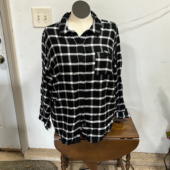 CJ Banks Tops - Black and White Flannel